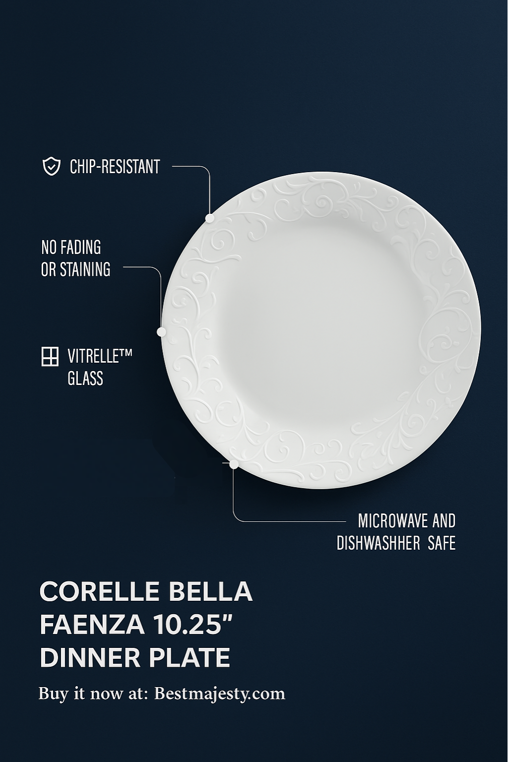 Corelle Embossed Bella Faenza 10.25" Dinner Plate (Set of 4)