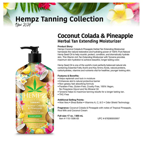 Hempz Limited Edition Coconut Colada & Pineapple Tan Extending Herbal Body Lotion - 17 oz.
