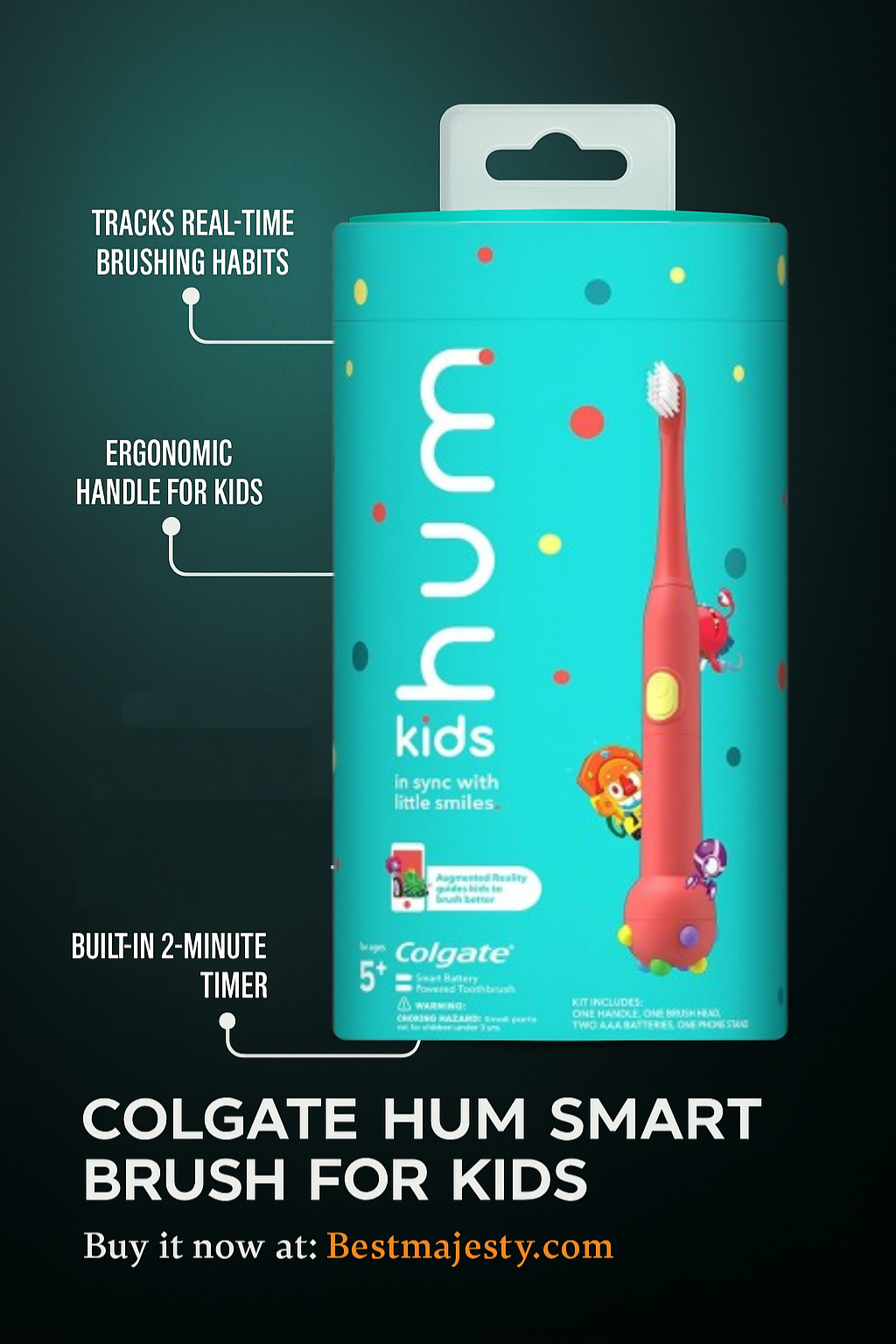 Hum by Colgate Kids Battery Powered Smart Toothbrush, Coral