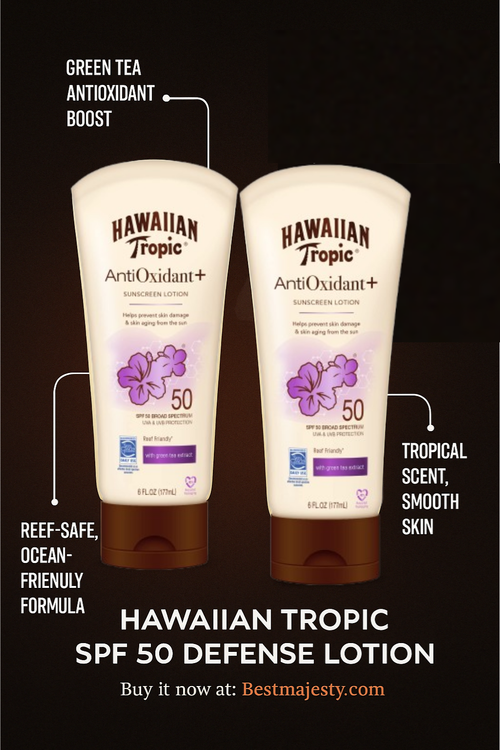 Hawaiian Tropic Skin Defense Sunscreen Lotion SPF 50, 6oz | SPF 50 Sunscreen Lotion with Green Tea Extract, Sunscreen Body Lotion, Oxybenzone Free Sunscreen, 6oz each Twin Pack