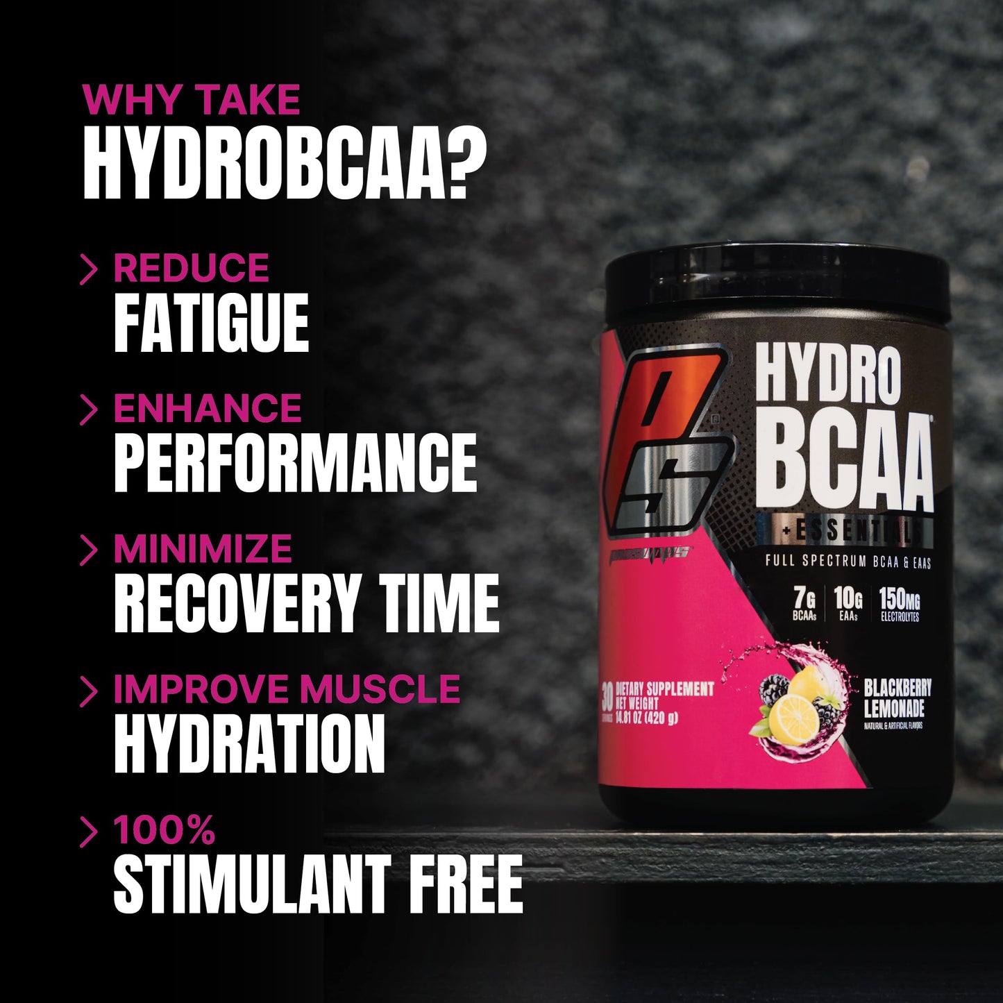 ProSupps HydroBCAA BCAA/EAA Full Spectrum Matrix, 7g BCAAs, 3g EAAs, 0g Sugar, 0g Carbs, 30 Servings, (BlackBerry Lemonade Flavor)