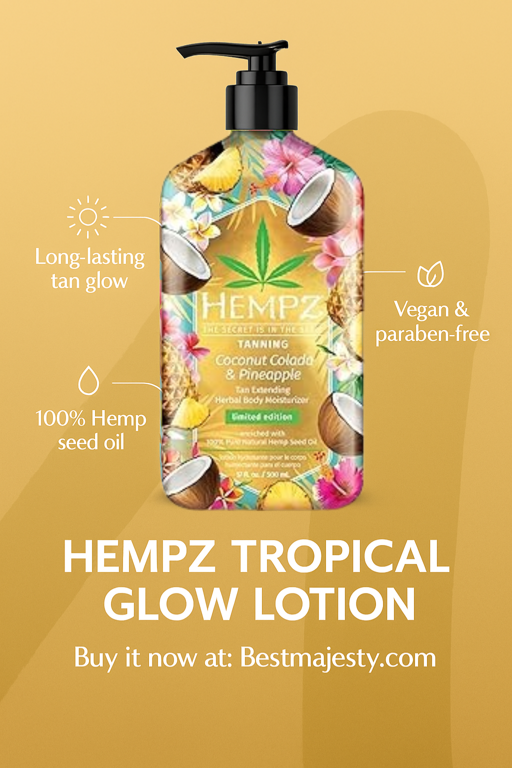 Hempz Limited Edition Coconut Colada & Pineapple Tan Extending Herbal Body Lotion - 17 oz.