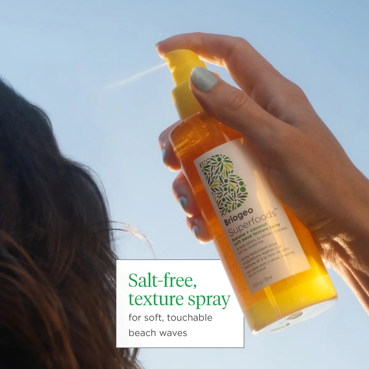 Briogeo Superfoods Banana and Coconut Hydrating Salt-Free Soft Wave Texture Spray, Hydrating Texture Spray for Beachy Waves, Vegan, Phalate & Paraben-Free, 5.75 oz